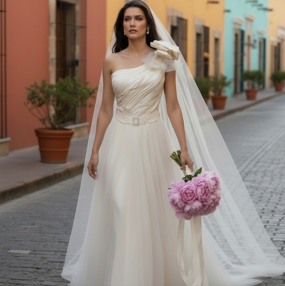 NWT Justin Alexander Bridal Gown Silk and Tulle - Size 10